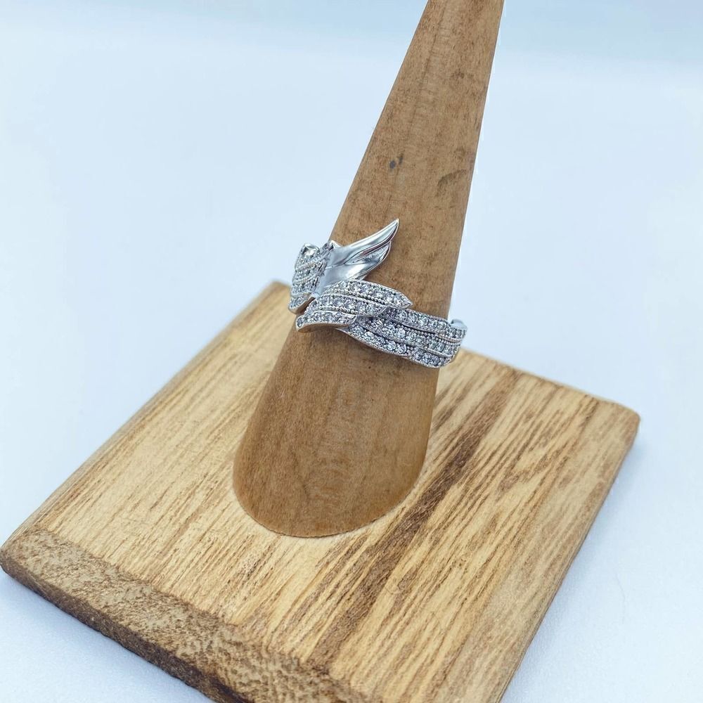 Angel Wings Pave Set CZ Sterling Silver Ring Size 8
